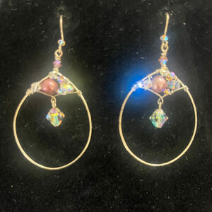Vintage Golden Beaded 2" Hoop Chandelier Earrings
